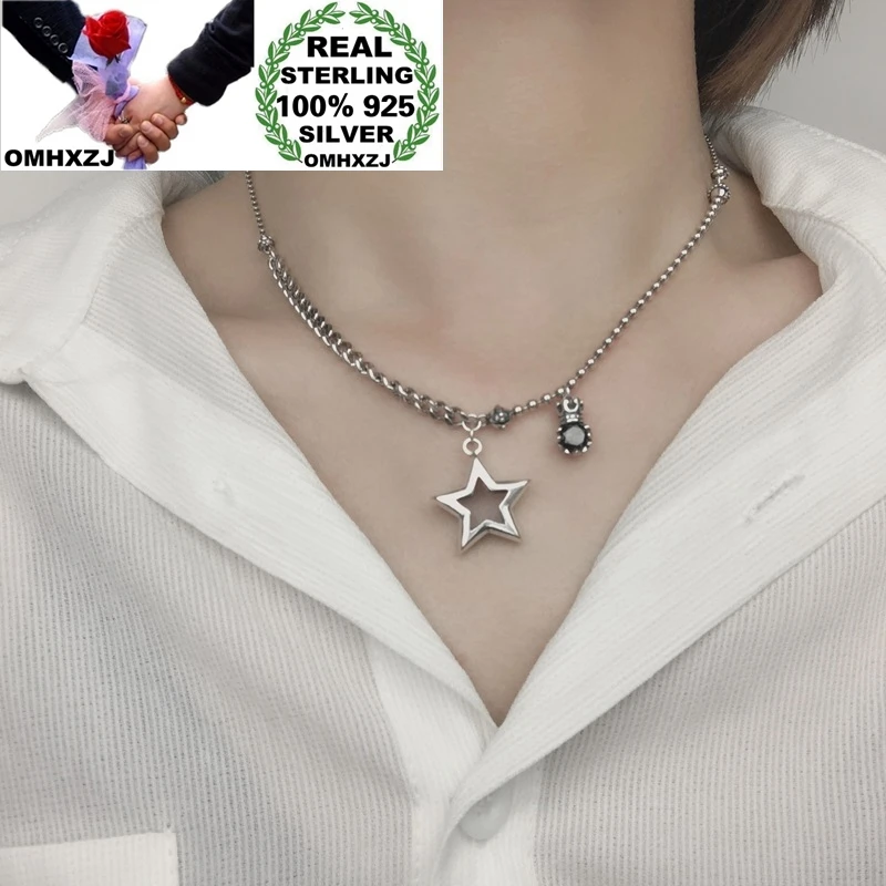 Ожерелье OMHXZJ из серебра 100% пробы с фианитом 925 пробы|Ожерелья| |