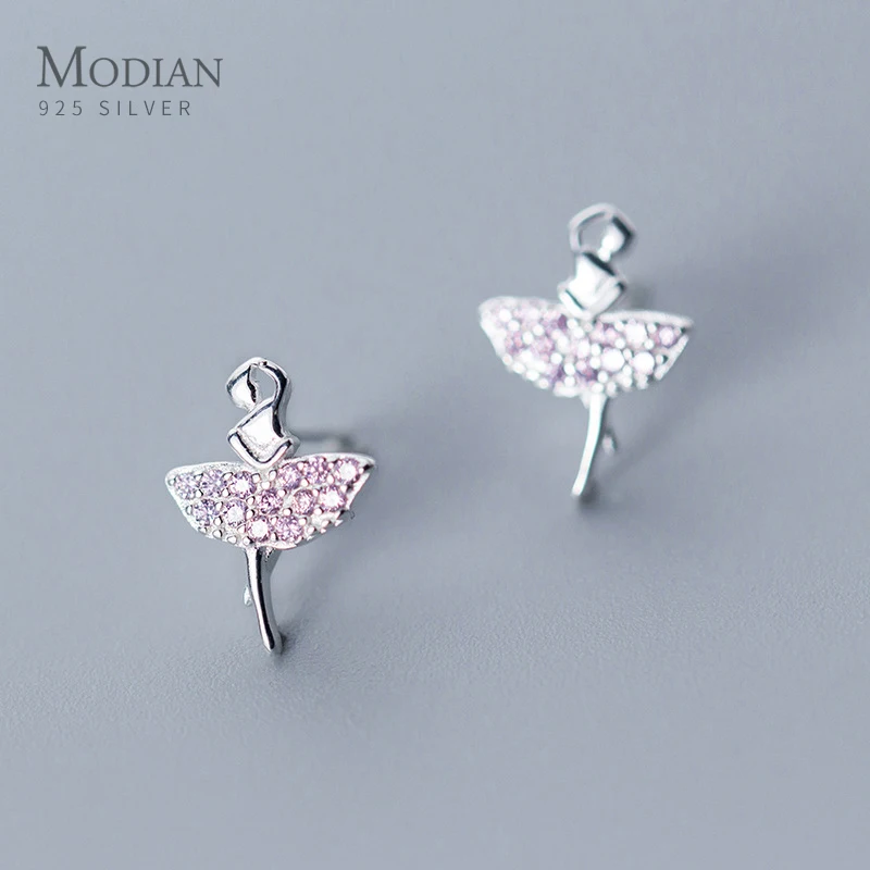 

Modian Sparkling Pink AAA Zircon Stud Earrings for Women Elegant Dancer 925 Sterling Silver Fashion Europe Fine Jewelry Brincos