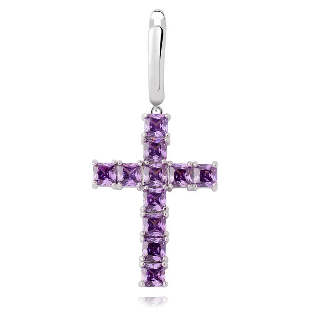 PURPLE GUCY Iced циркон крест АНХ Серьги Золото Серебро Цвет Микро с инкрустацией aaa Bling CZ камень серьги для мужчин женщин хип хоп ювелирные изделия - Окраска металла: PURPLE