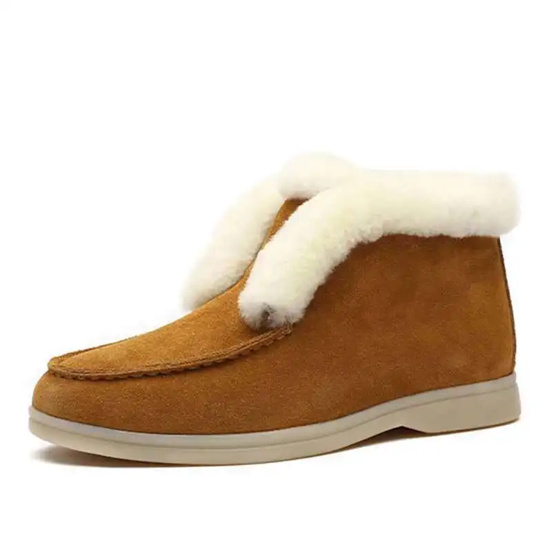 

Meotina Ankle Snow Boots Women Fashion Flat Shoes Round Toe Slip On Ladies Footwear Flats Boots 2021 Winter Big Size 43 Brown