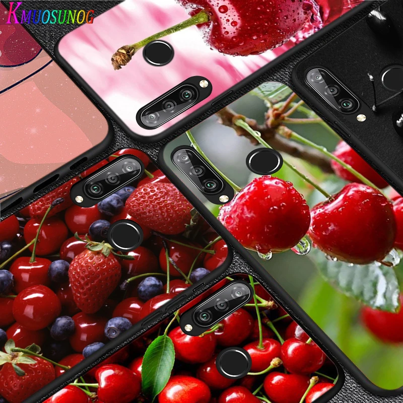 Силиконовый черный чехол с красными вишнями для Huawei P40 P30 P20 Pro P10 P9 P8 Lite E Plus 2019 2017