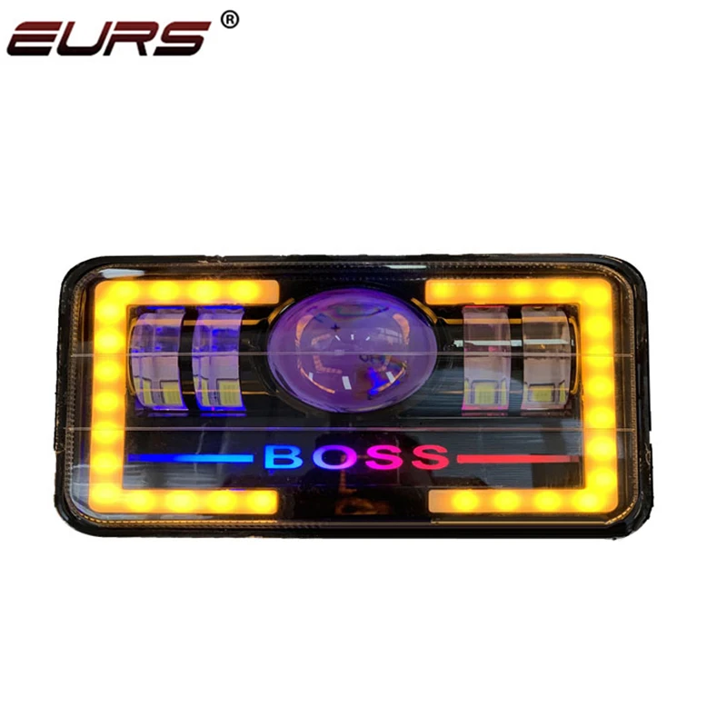 

EURS 1pcs 5 inch Square Car LED Headlights BOSS Colorful High Low Beam Yellow Turn Signal DRL Wrangler Harley Offroad Motorcycle