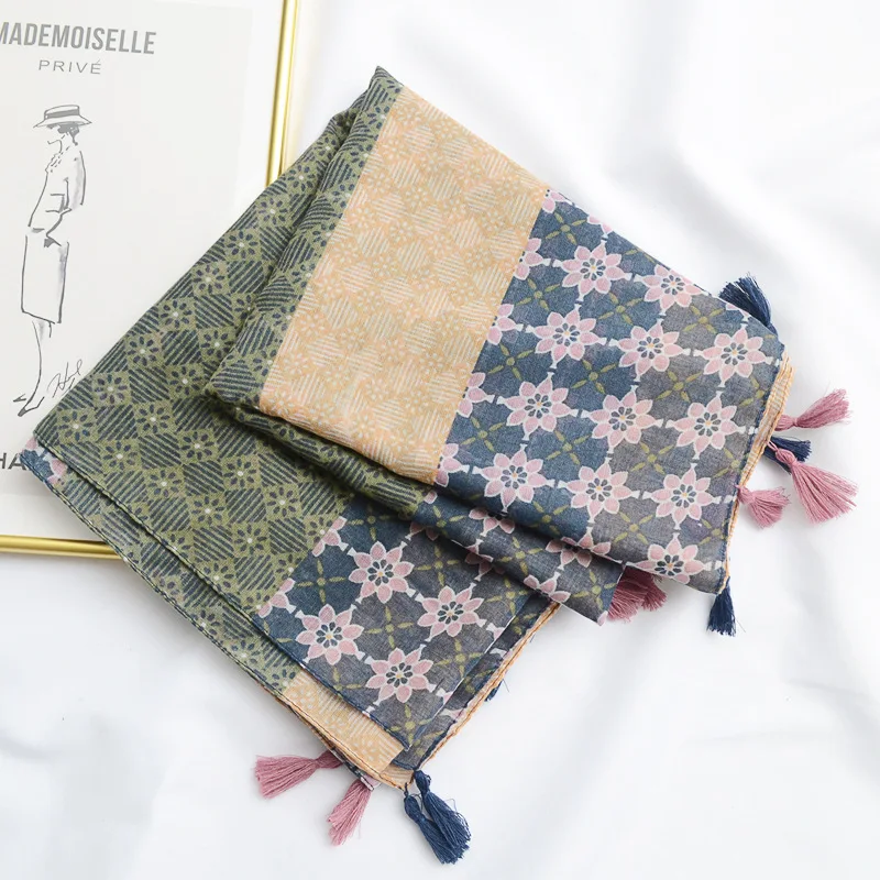 Женский Длинный шарф из хлопка и льна длинный шарф-хиджаб двойного назначения с