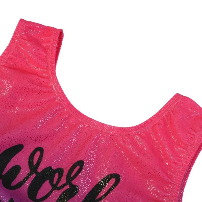 

4-14 Years Girls Leotard For Gymnastics Ballet Teens Sleeveless Letter Print Glitter Leotards Kids Dance Wear
