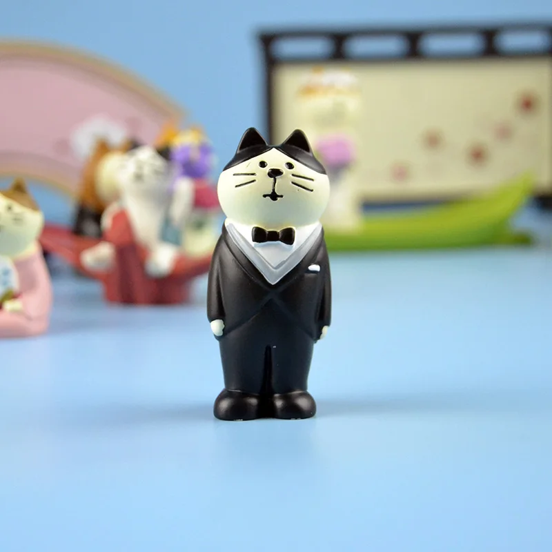Японский каваи мультфильм Maneki neko талисман Шиба ину кролик Королевское свадебное украшение семья вечерние sakura экран миниатюрная фигурка - Цвет: cat bridegroom