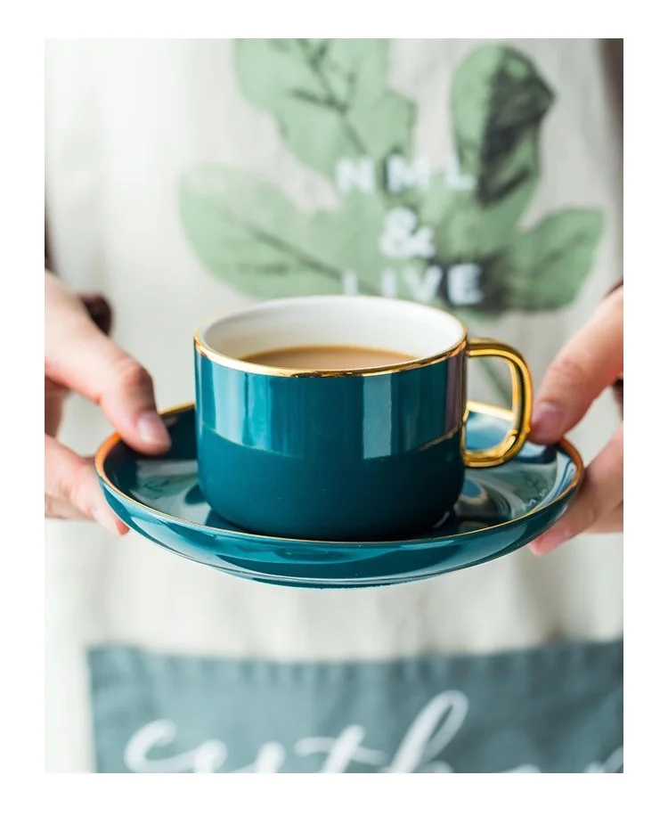 

Luxury Nordic Home Blue Cup Small Luxury Coffee Cup Set Reusable Tea Cups and Saucer Sets Pack Utensil Taza Cafe Home Drinkware