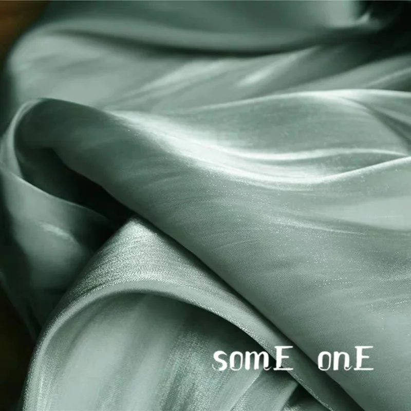 

Imitation Silk Satin Fabric Cyan Color DIY Patchwork Decor NightGown Suit Cheongsam Shirt Skirts Dress Designer Fabric