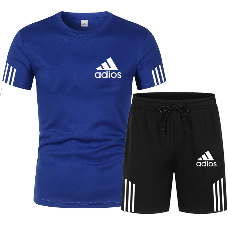 

Tracksuit T Shirts+shorts Suit Men 2 Pieces Sets 2021 Summer Print Sportswears Beach Wear Men's Tees Short Pants Suit men's set