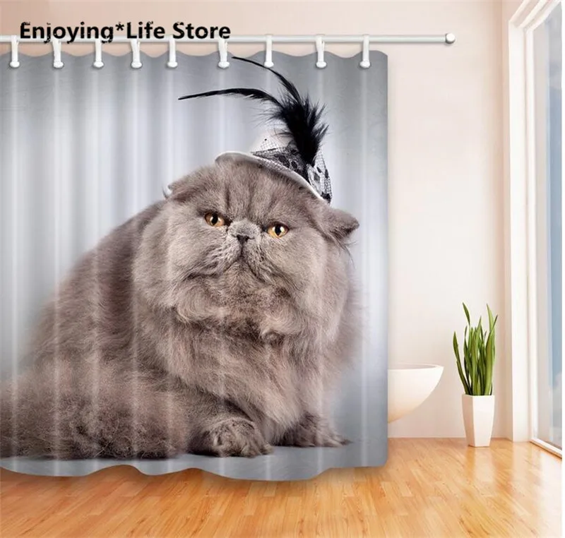 

Lovely Cat Shower Curtain Waterproof Fabric Shower Curtain Bathroom Decoration 72 x 72 with 12 Hooks