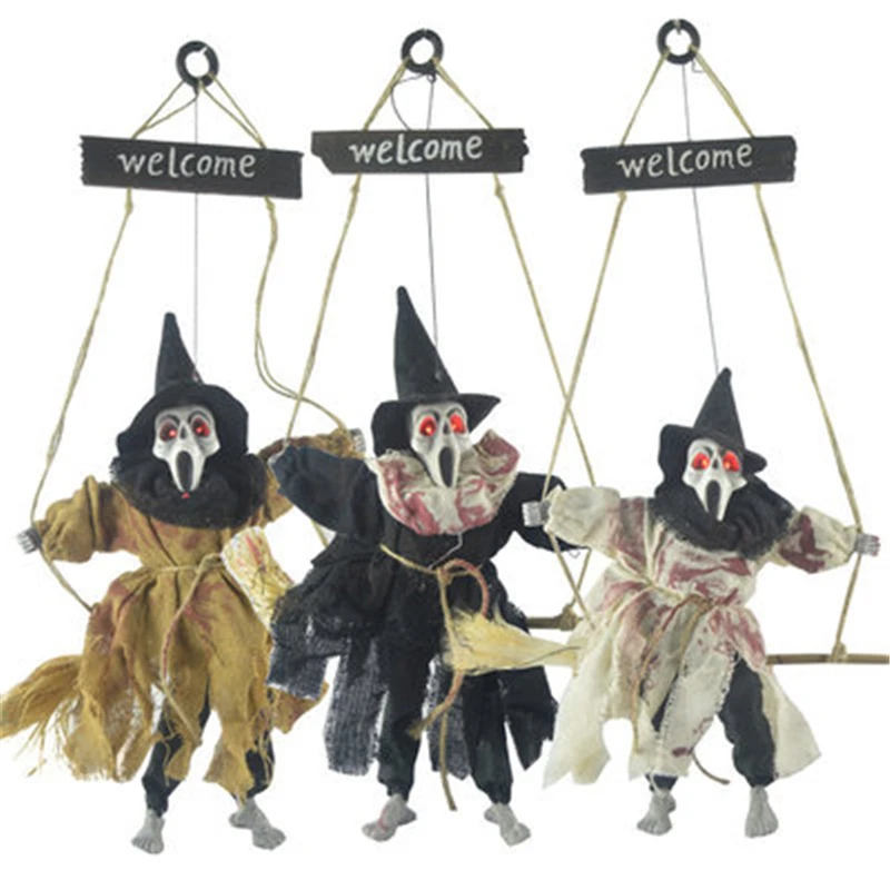 

Halloween Hanging Ghost Decoration Pendant Glowing Screaming Witch Hanging Ghost Broom Swing Ghost Tricky Scary Props