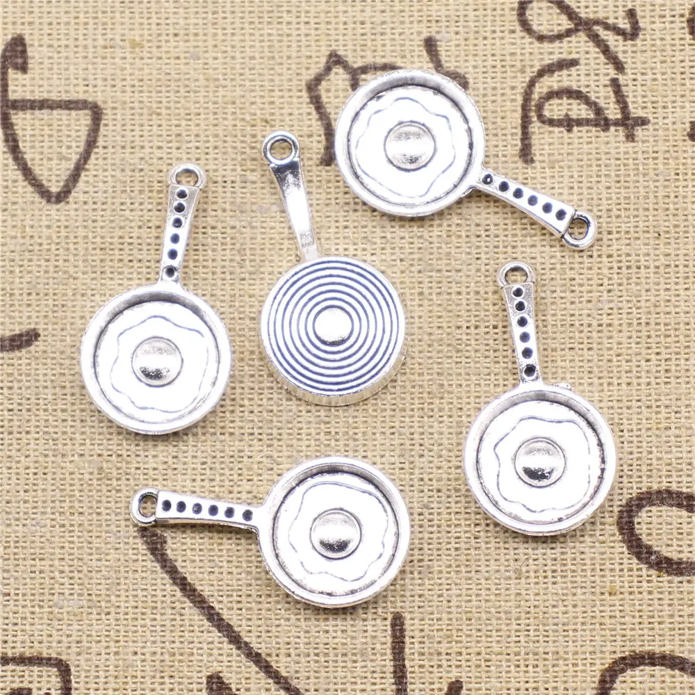 

Charm For Making Jewelry Pendants Antique Silver Color Frying Pan 17x31mm 5pcs