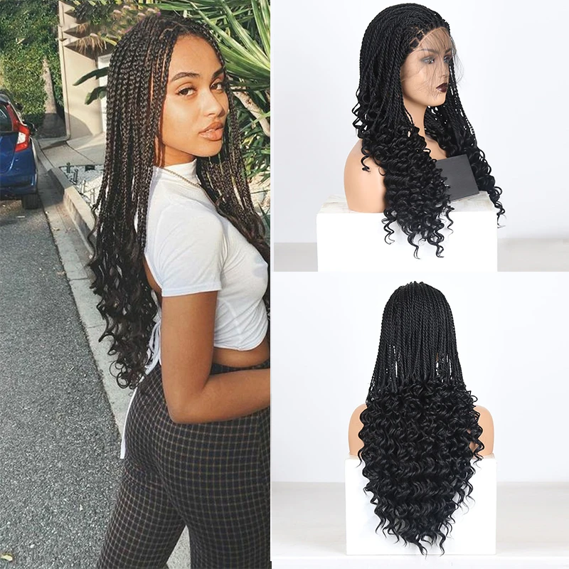 

Black Soft Preplucked 26Inch Braided Straight Box Braids Synthetic Twist Braids Hair For Afro Black Women With Babyhair Glueless