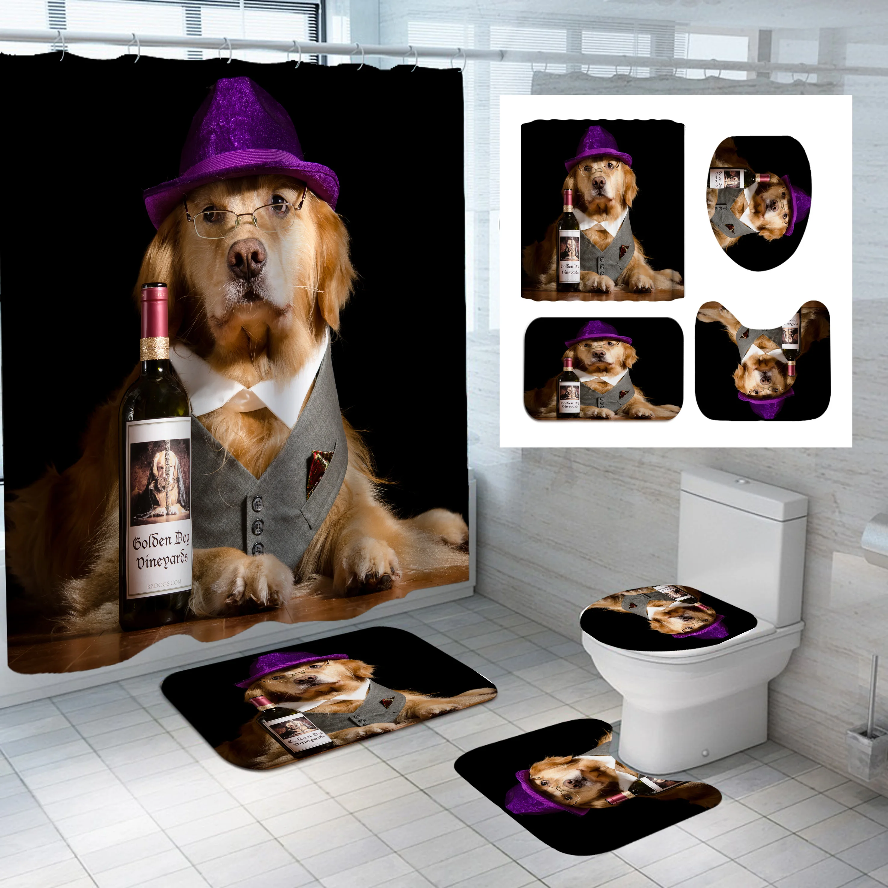 Goedkoop Fire Mooie Dieren Waterdicht Douchegordijn Bad Mat Voetstuk Tapijt Deksel Wc Cover Badkamer 4 Stks/set