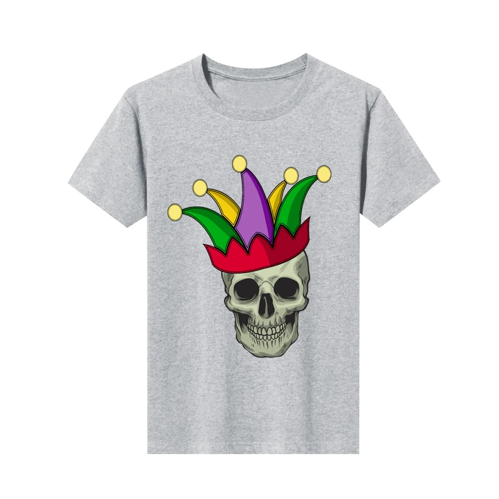 Новая футболка с круглым вырезом и принтом черепа Марди Гра Джокер карнавал