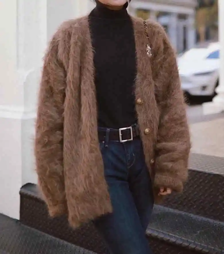 

2021 Women Sweater Winter New Knitted Cardigan Women's Single-breasted V-neck Sweater