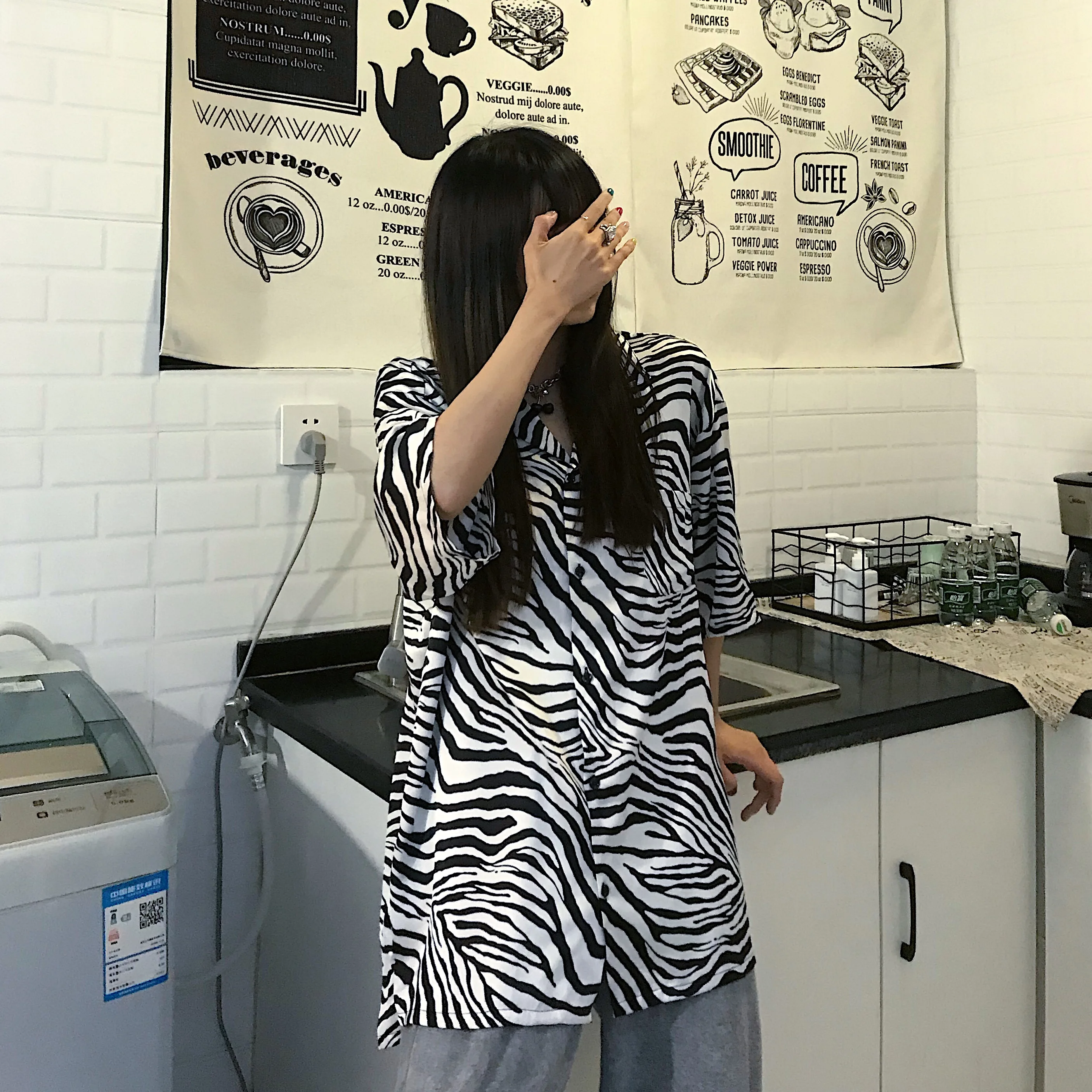

Summer new style Korean retro zebra print casual loose short-sleeved shirt women
