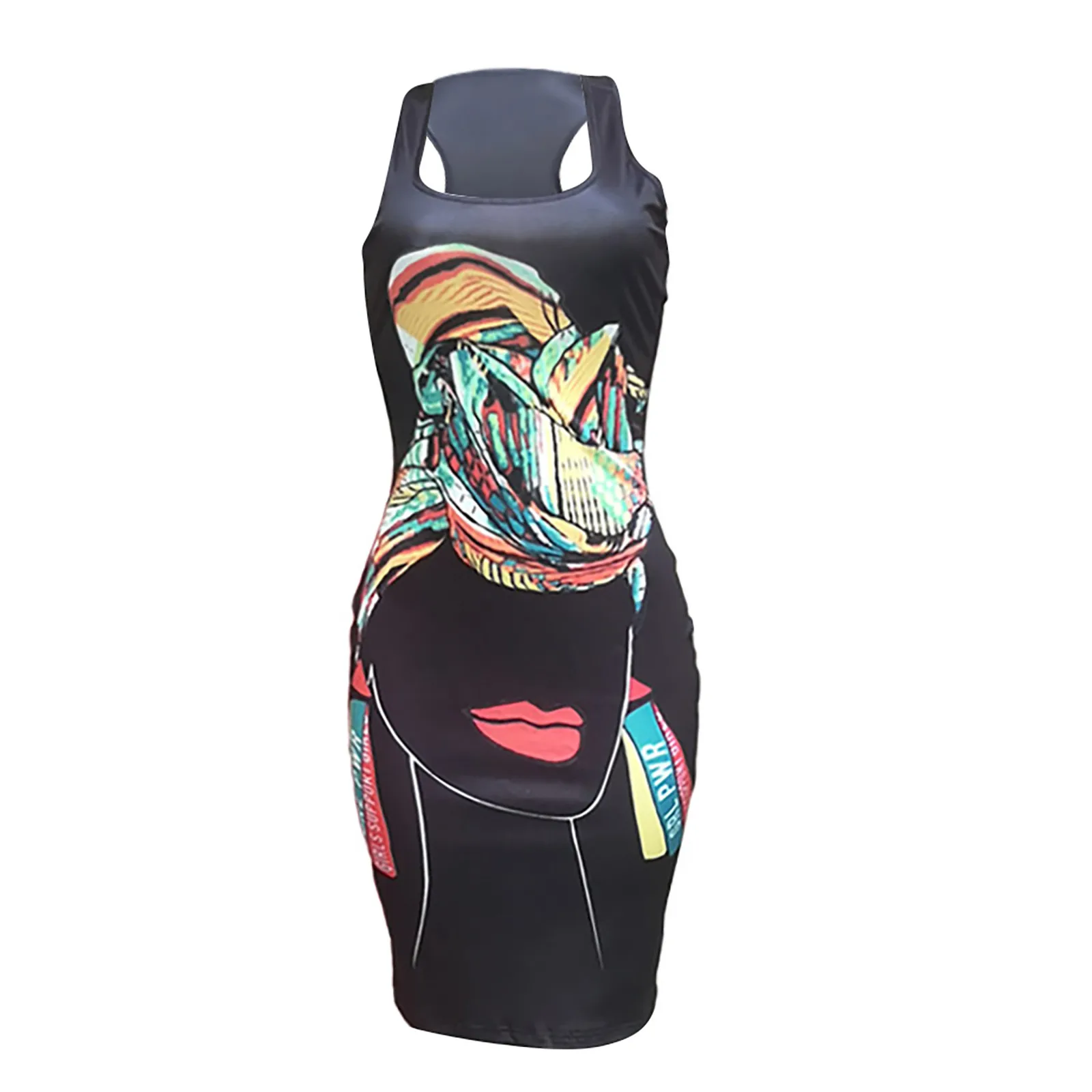 

SAGACE Dress Women Fashion Cool Dress Abstract Printing Pullover Casual Vest Tight Sexy Sheath Strapless Vestido De Mujer Femme