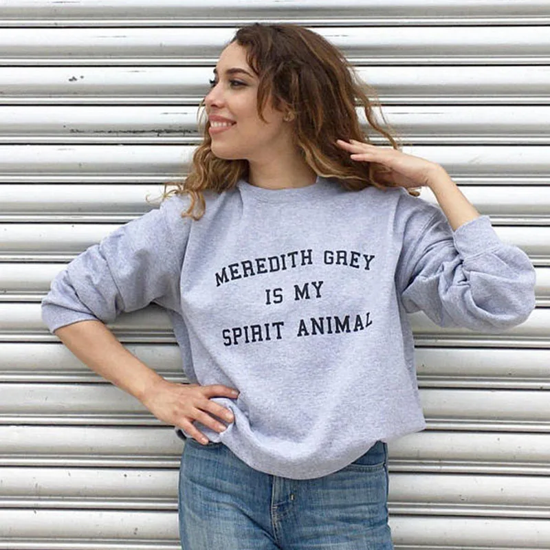 От магазина Meredith серый мой дух животных Толстовка женская осенняя одежда из