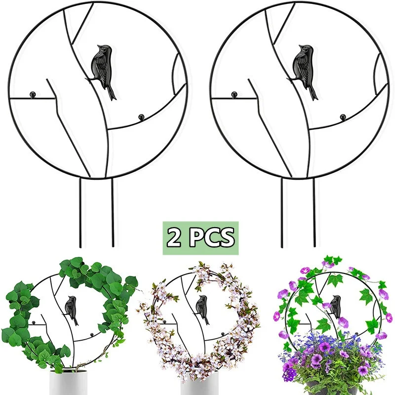 

2 PCS Funny Garden Trellis Black Coated VineMetal Iron Round Shaped Garden Plant Support Stake StandPotted Climbing Vine Rack