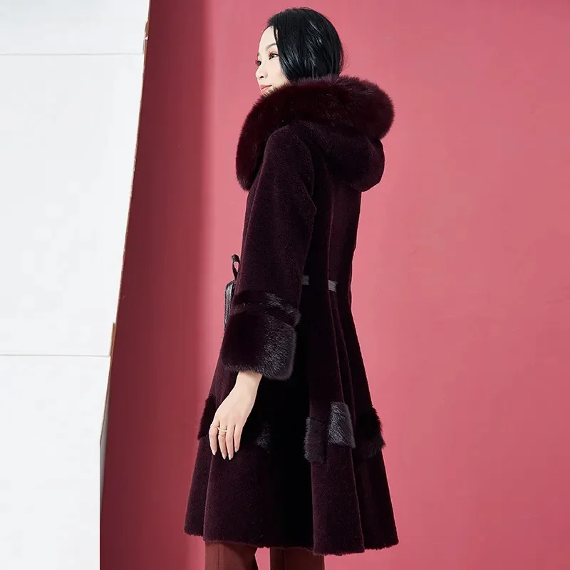 Зимнее женское новое пальто Haining для стрижки овец корейское тонкое средней длины