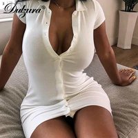 dulzura ribbed shirt mini dress knitted button short sleeve bodycon sexy 2020 summer clothes party club streetwear casual solid