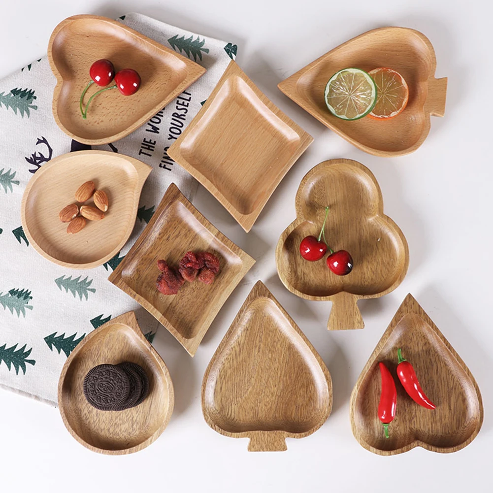 

Tableware Wooden Dipping Sauce Dish Spade Heart Shape Soy Sauce Wooden Side Dish Bowl Serving Tray For Nuts Desserts Fruits Pans