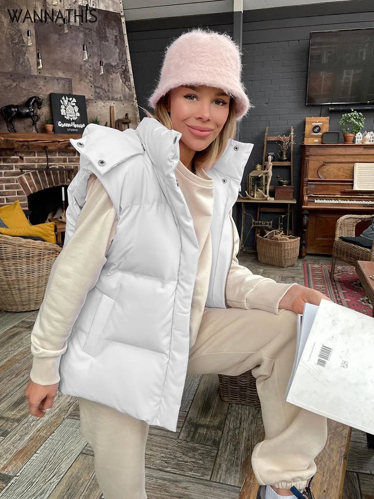 

WannaThis хлопковый жилет, пальто для женщин, модные теплые парки без рукавов, жилет с капюшоном, Женская Повседневная Верхняя одежда, толстый ос...