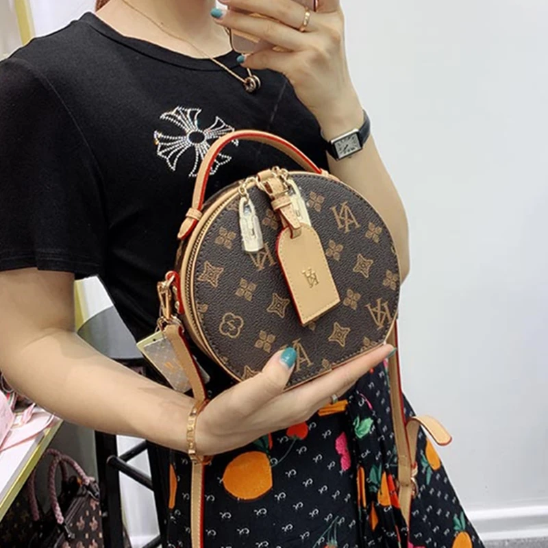 

Genuine Leather Round Shape Bags for Women 2021 Fashion Shoulder Messenger BagLadies Fashionable Purses and Handbag Luis Vuitton