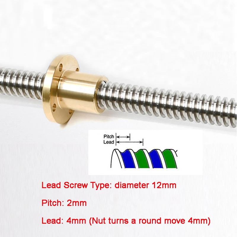 1pc T12 Lead Screw 100 150 200 250 300 350 400 450 500 600 mm Pich 2 4 8 12 304 Trapezoidal With Brass Nut |
