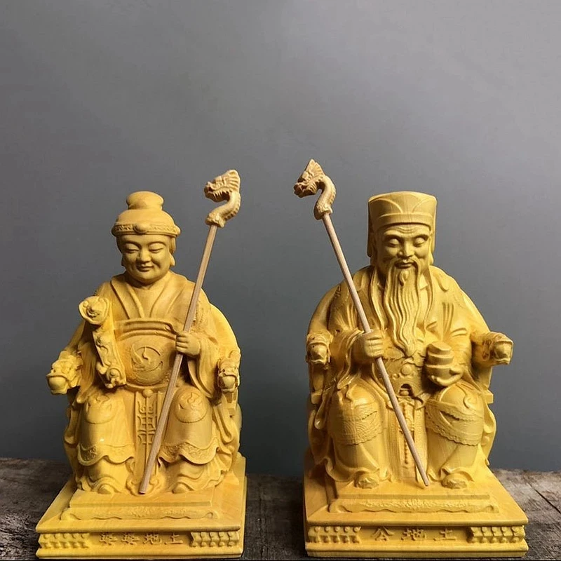 

10cm Tu Di Gong,Feng Shui Statue Earth God and Earth Grandmother Wood Carving Ornaments,home Home Decoration