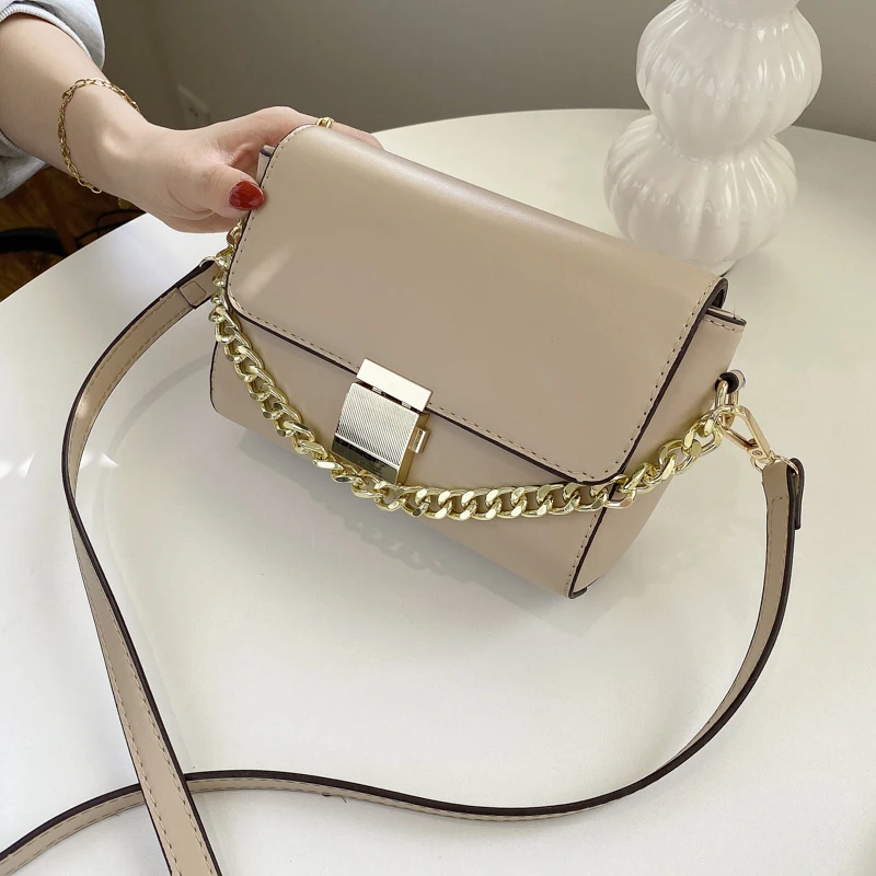 

Chain Leather SHoulder Bags for Women 2021 Elegant Women's Crossbody Bags Fashion Trendy Solid Color Handbag Sac A Main