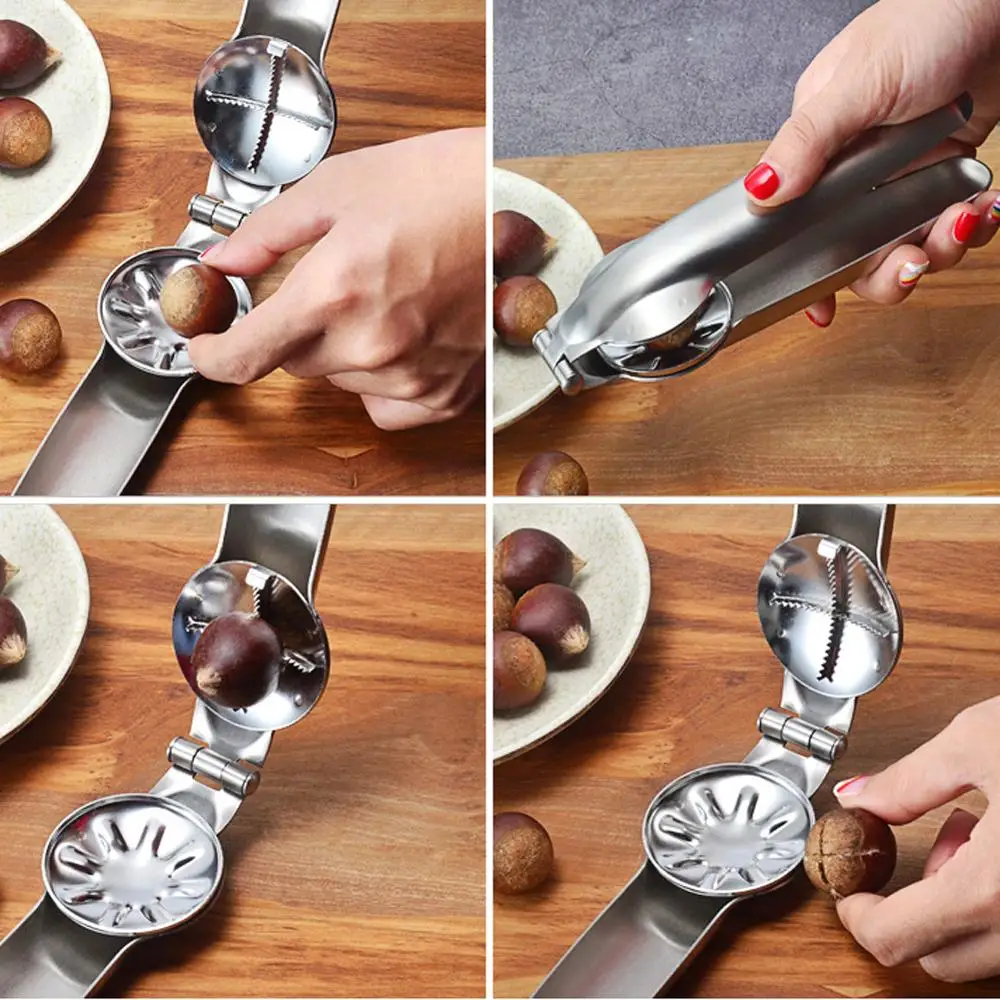 

304 Stainless Steel 2 in 1 Quick Chestnut Clip Walnut Pliers Metal NutCracker Sheller Nut Opener Kitchen Tools Cutter Gadgets