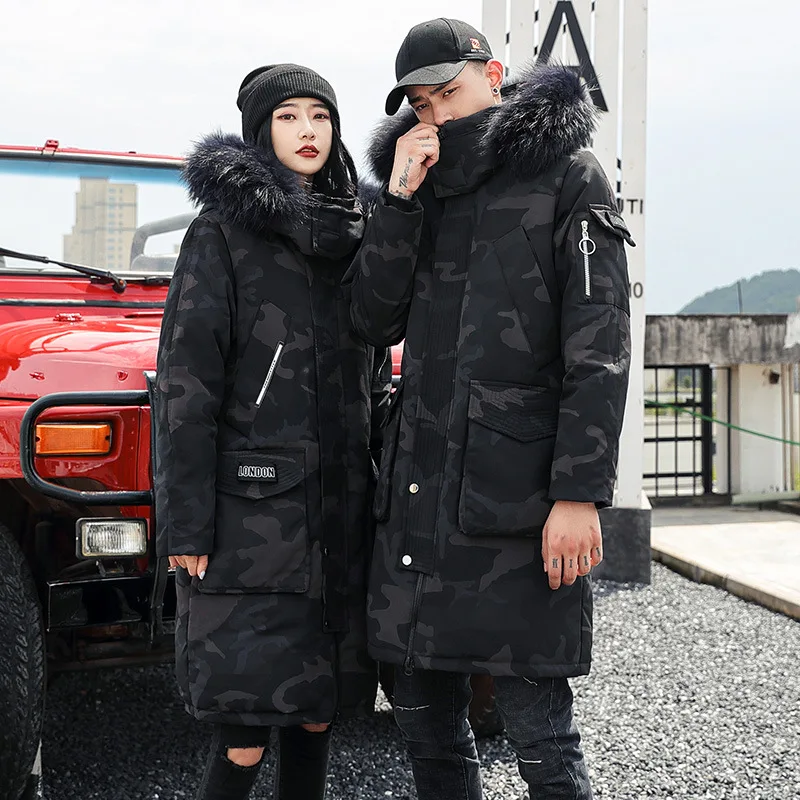 Зимняя длинная парка в Корейском стиле мужская и женская пуховая куртка одежда с