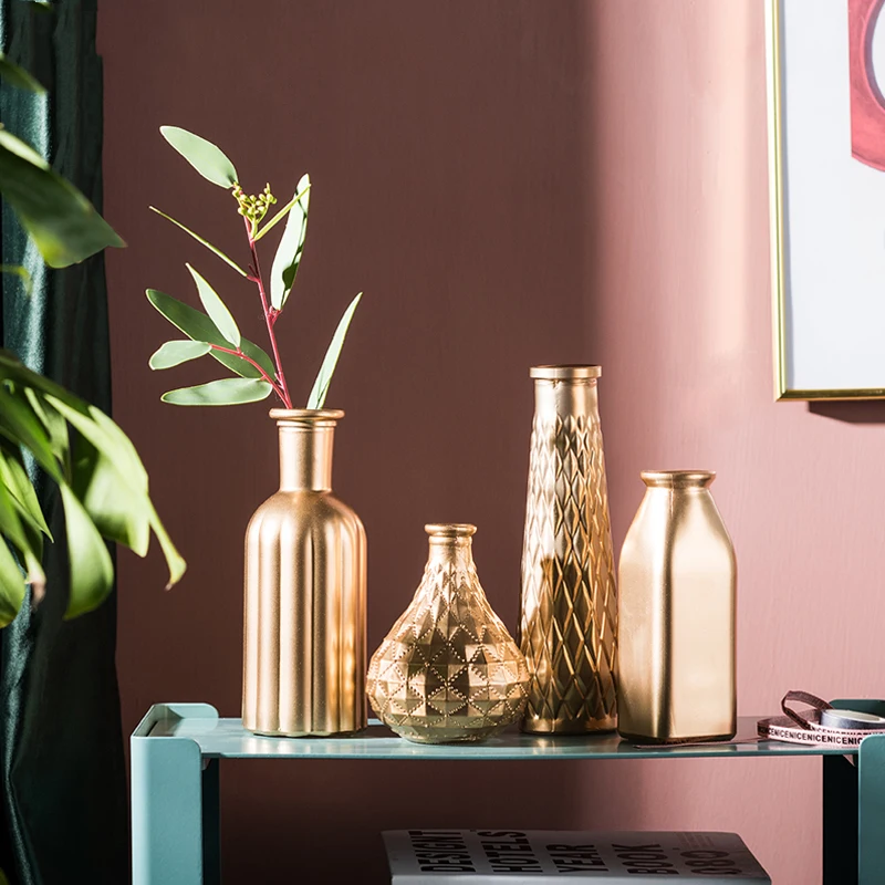 Скандинавская простая стеклянная настольная Золотая ваза Модная легкая