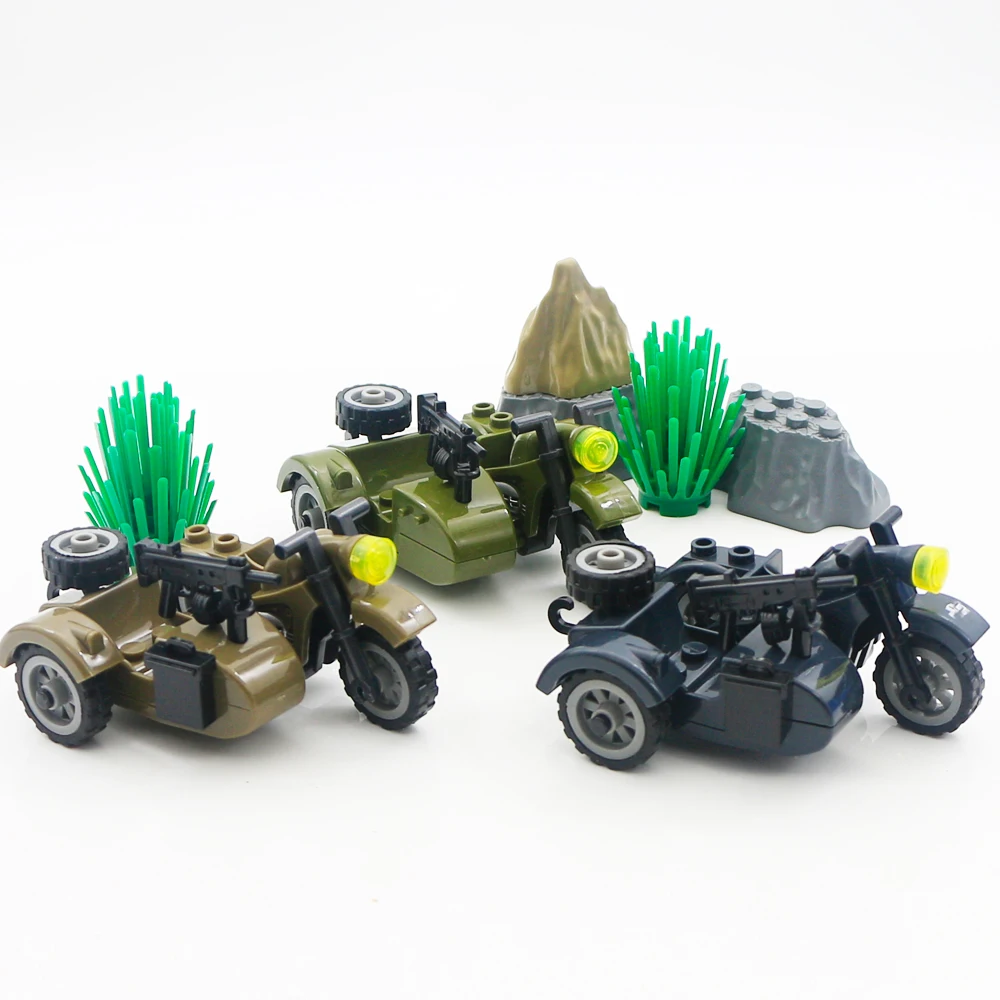 Конструктор военный армейский аксессуар Мотоцикл 2 мировая война оружие для