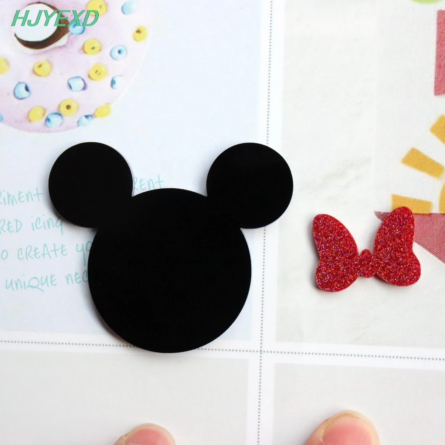 Черный акриловый бантик для головы женщина мышь 50 мм (6 шт. каждый) амулет лазерная