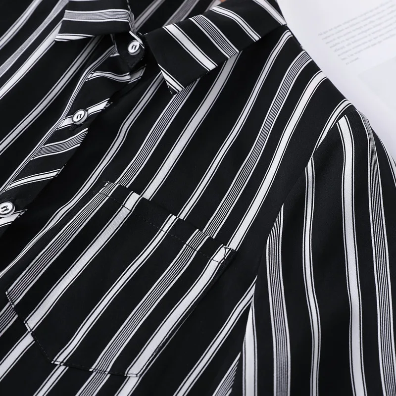 Профессиональная рубашка в красную и белую полоску для офиса женская с длинным