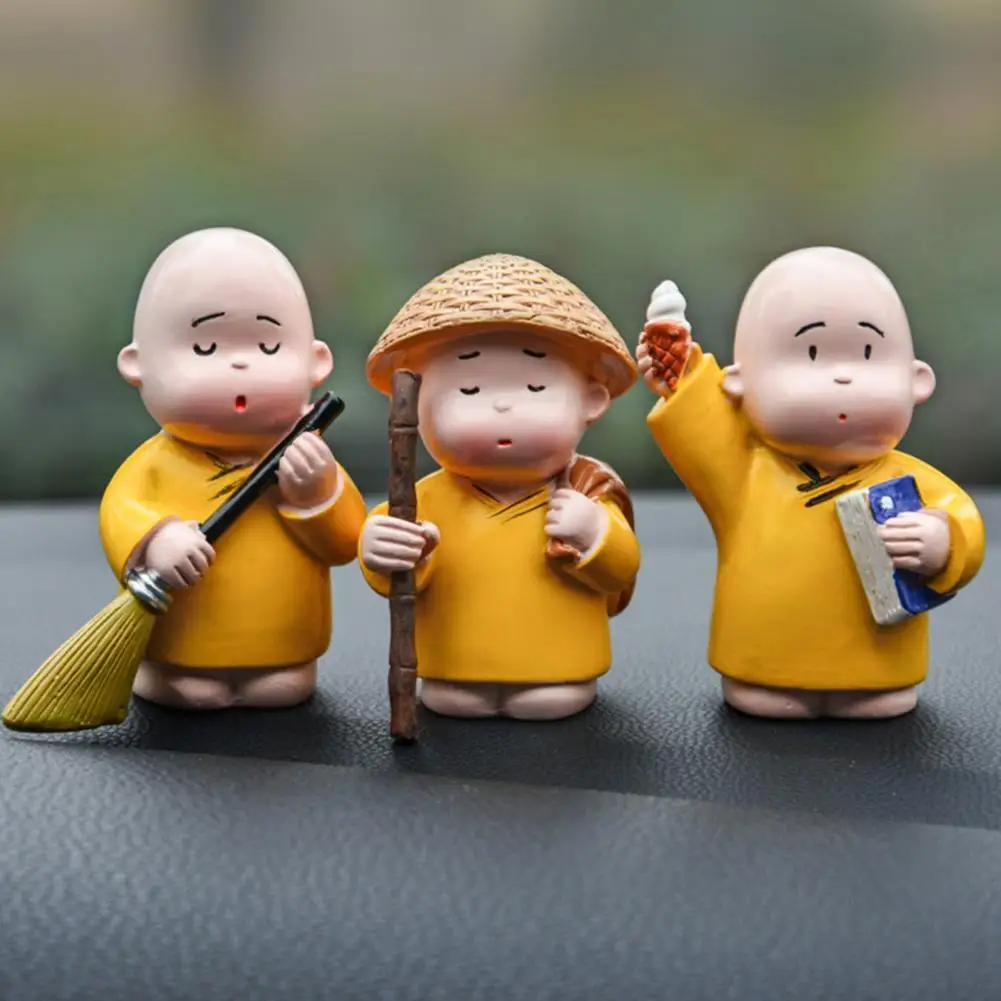 

70% Dropshipping!! 3Pcs/Set Lovely Non-fading Resin Buddha Monk Figurine Dolls Little Monk Miniature Statue Ornament Car Interi