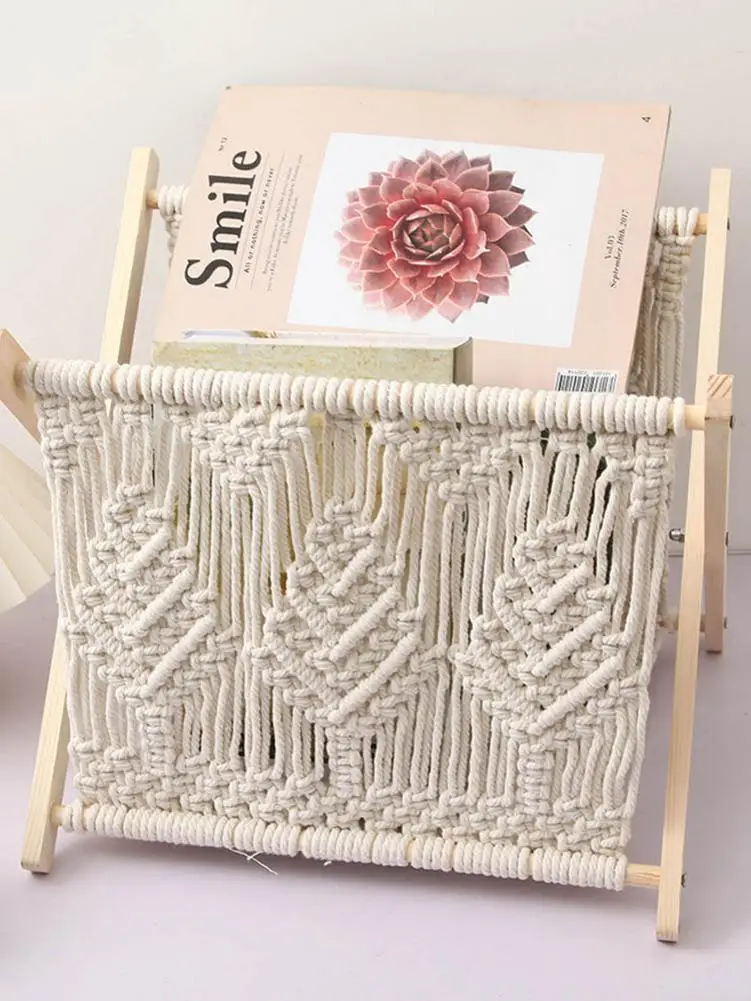 

Nordic Country Style Cotton Rope Woven Storage Rack Macrame Magazine Rack Small Boho Books Newspapers Holder Organizer