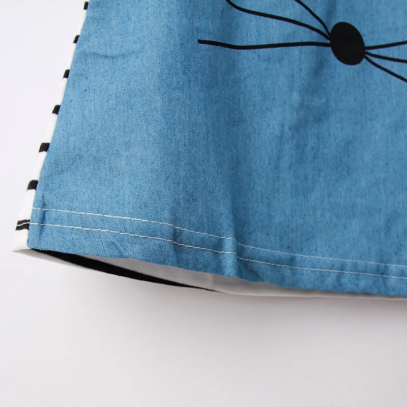 Летние платья для девочек Хлопковые в полоску с короткими рукавами и рисунком