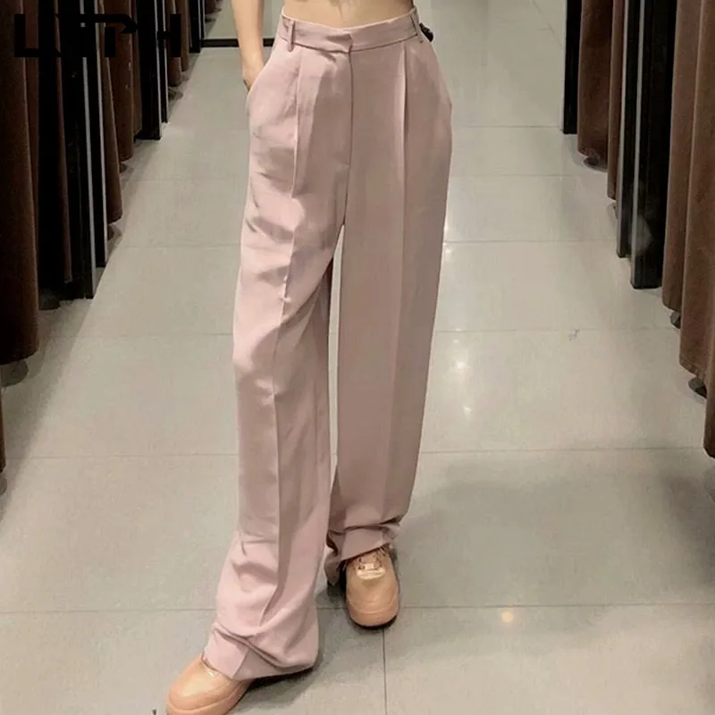 LTPH-Blazer rosa para mujer, conjunto de dos piezas, chaqueta holgada informal con bolsillos, traje de cintura alta, primavera 2021