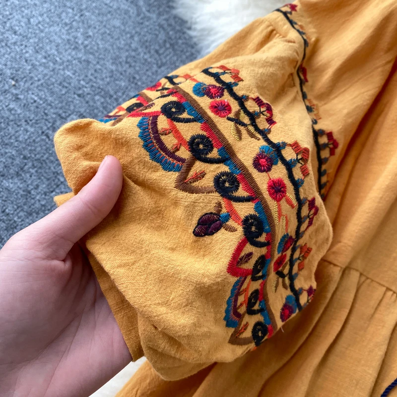 Женское платье с V-образным вырезом летнее цветочным принтом и вышивкой Короткие