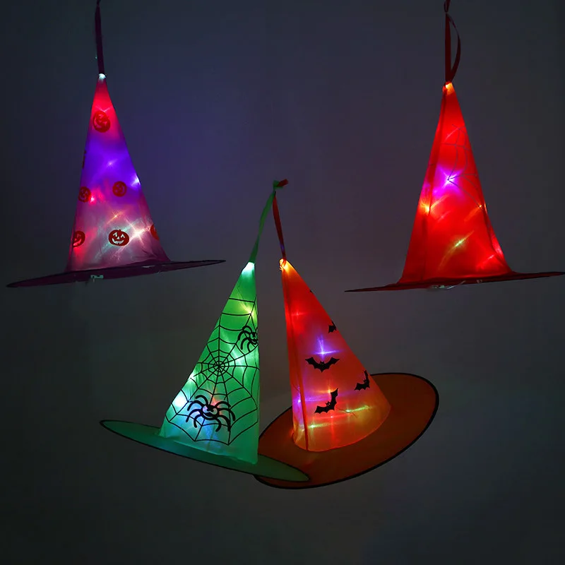 

Costume Decor Halloween Party LED Wizard Witch Hat Glowing Hanging Decoration Hat Set for Tree Yard Garden Halloween Party