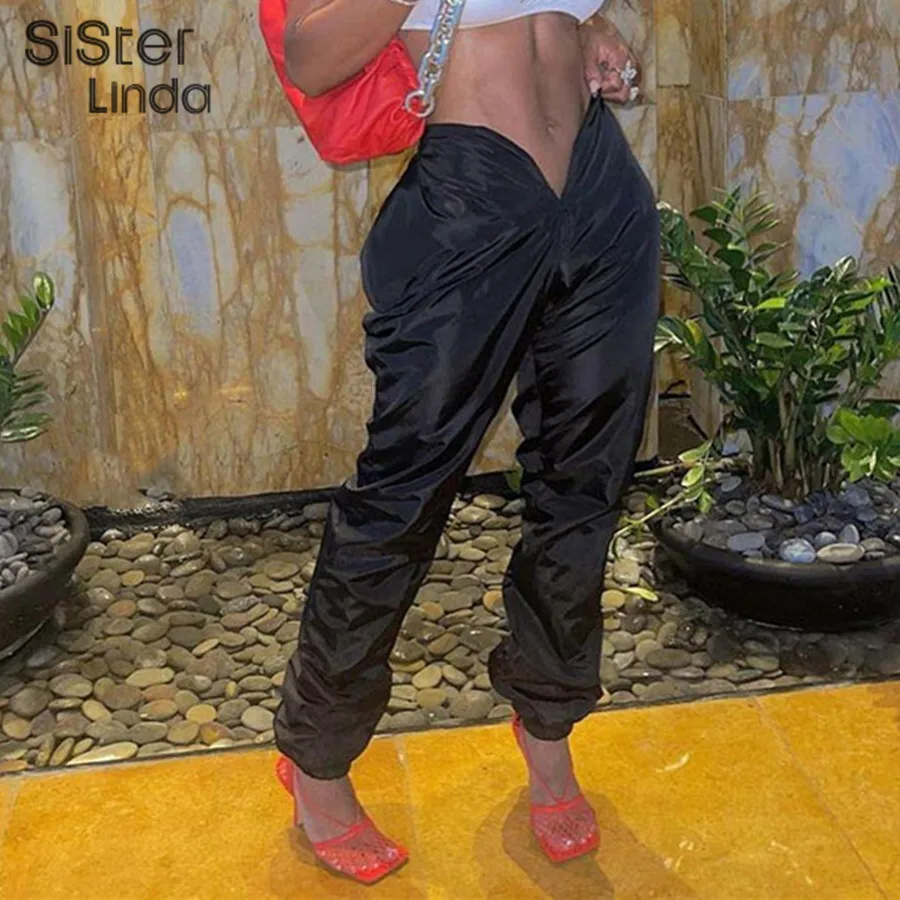 Sisterlinda-pantalones bombachos ajustados con forma de V para mujer, ropa deportiva femenina, holgados, elásticos, con cremallera, moda informal
