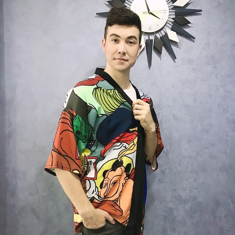 Kimono Man Japanese Clothing Samurai Custume Yukata Male Jacket Asian Style Streetwear Haori Men Obi FF3014 | Тематическая одежда