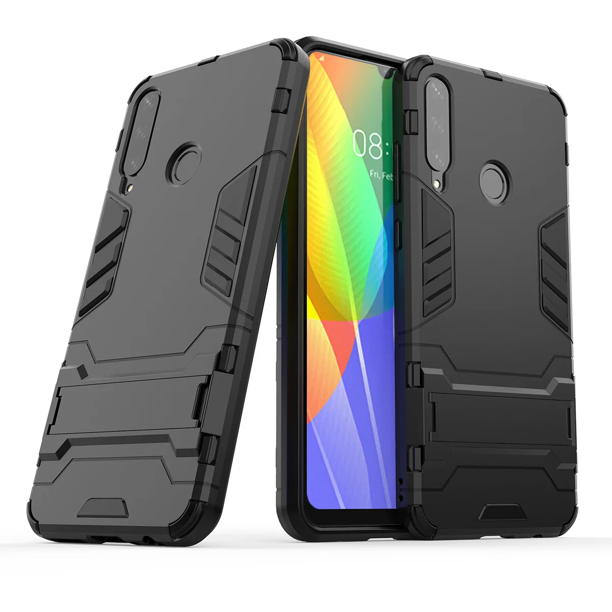 luxury stand armor phone holder case for huawei y6p y6 2019 hybrid tpuhard pc shockproof back cover free global shipping