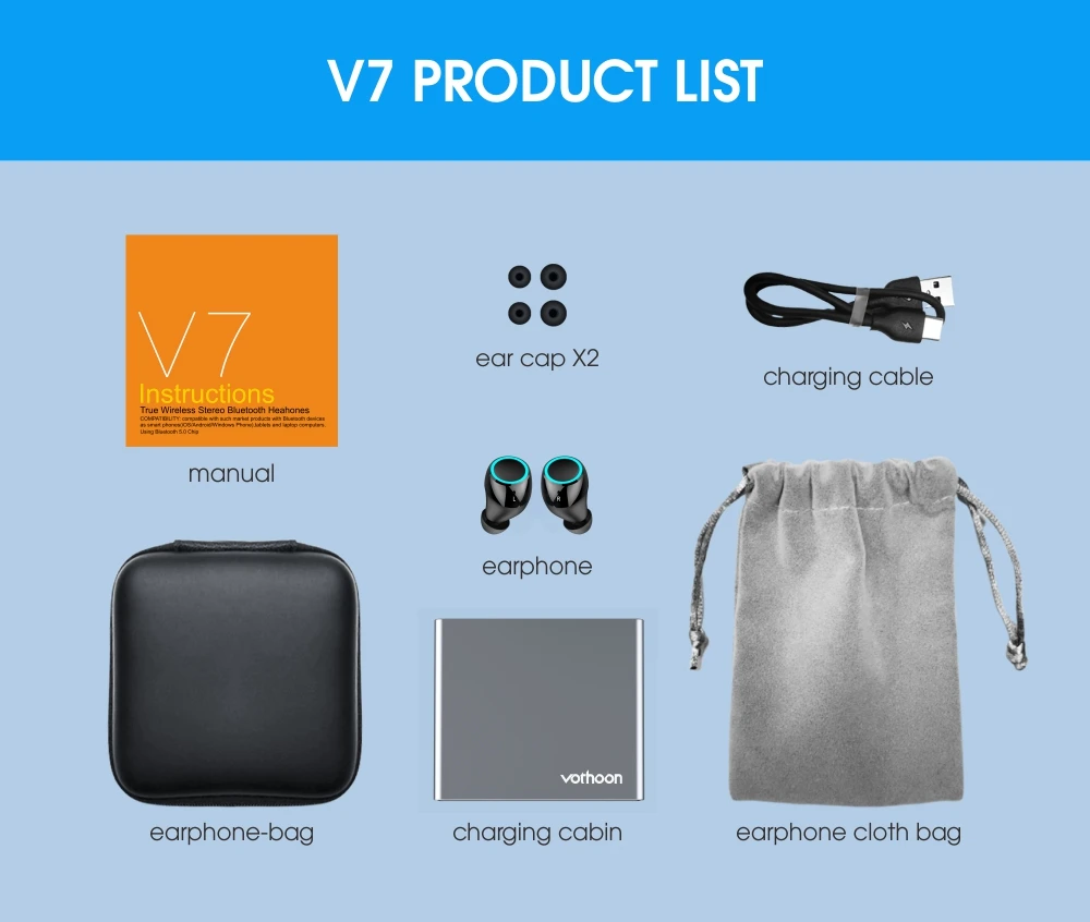 Votoon TWS настоящие беспроводные наушники Bluetooth V5.0, наушники, Спортивная гарнитура, наушники с управлением ии, 2500 мА/ч, светодиодный, умный внешний аккумулятор