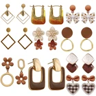 Кофейные геометрические серьги-подвески в форме цветка квадрата банта сердца корейские элегантные милые аксессуары для девочек коричневые серьги