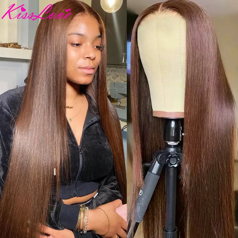 

Brown #4 Colored Straight HD Transparent 13x4/13x6 Lace Front Human Hair Wig for Women PrePlucked Brazilian 4x4 Lace Closure Wig