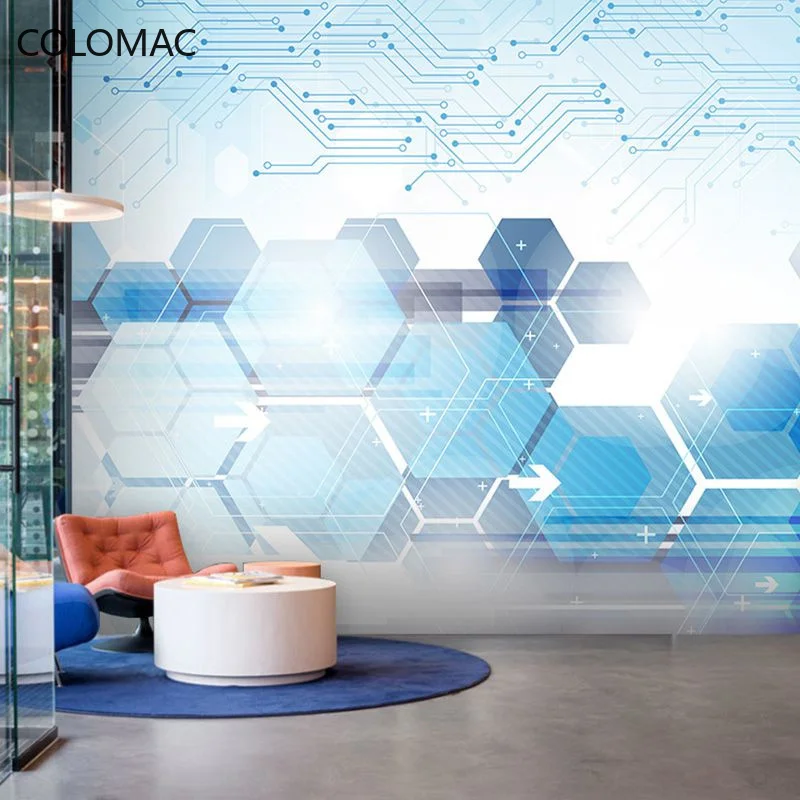 

Colomac Custom 3D Blue Circuit Board Technology Sense Wallpaper Network Company Reception Counter Background Mural Dropshipping
